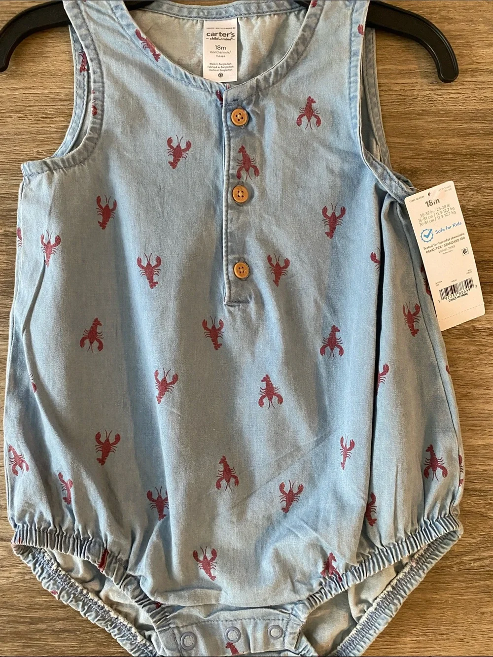 Carter's Light Blue Sleeveless Lobster-Print Baby Romper
